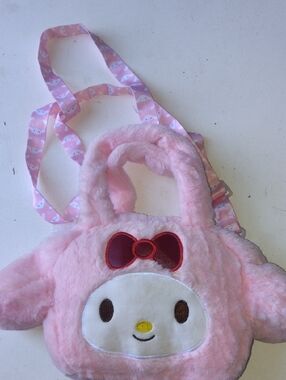 Sanrio My Melody Plush Pink Crossbody Bag with Red Bow